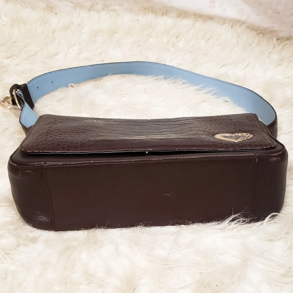 Brighton Brown Leather Crocodile Shoulder Bag Flap Purse Heart Charm Adjustable